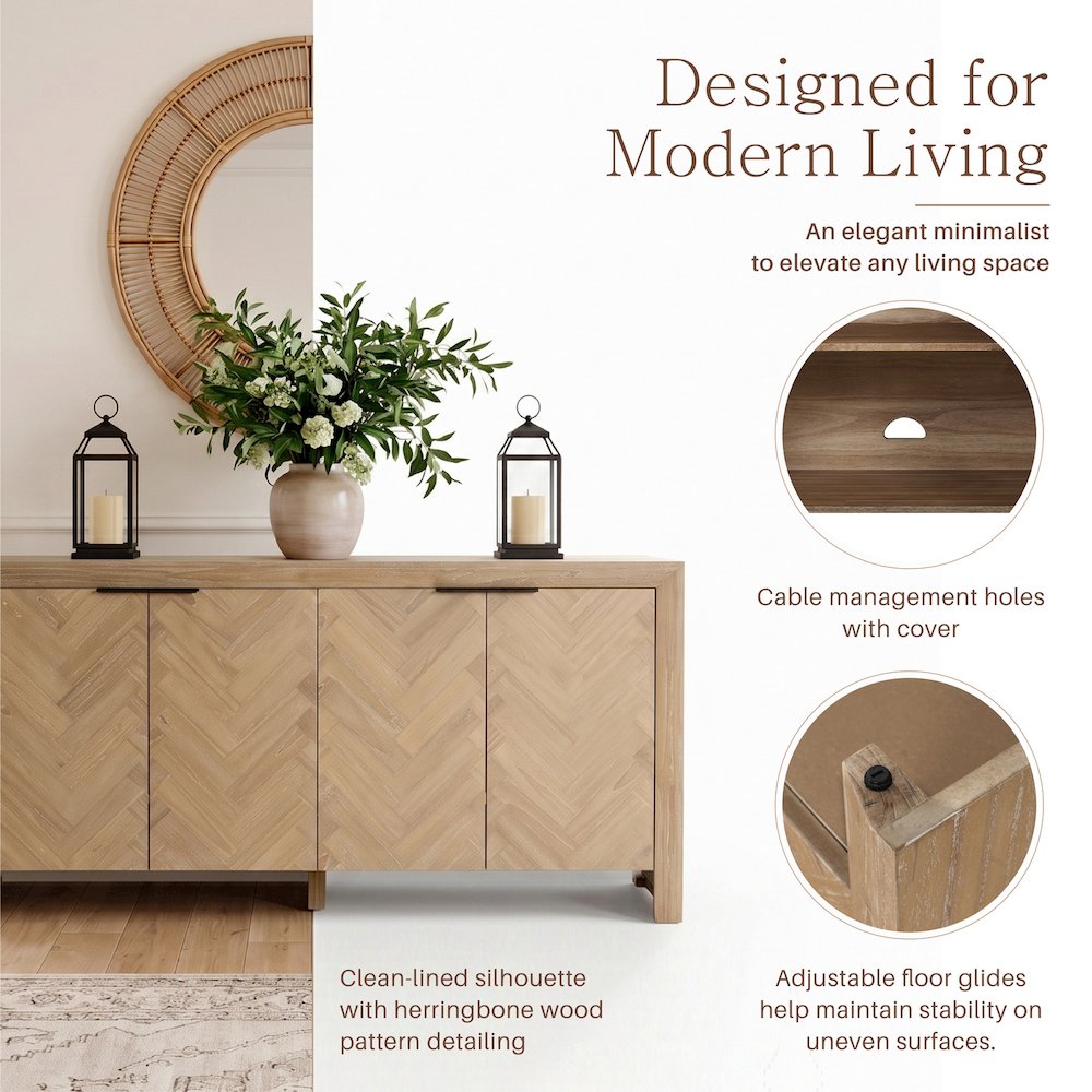 Kingston Herringbone 4-Door Sideboard - Light Natural