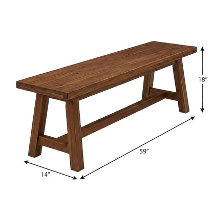 Solid Acacia Wood Dining Bench with Trestle Base and Square Seat for Dining Room