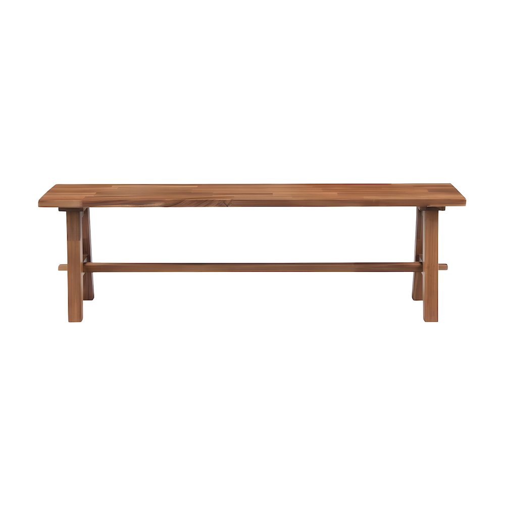 Solid Acacia Wood Dining Bench with Trestle Base and Square Seat for Dining Room