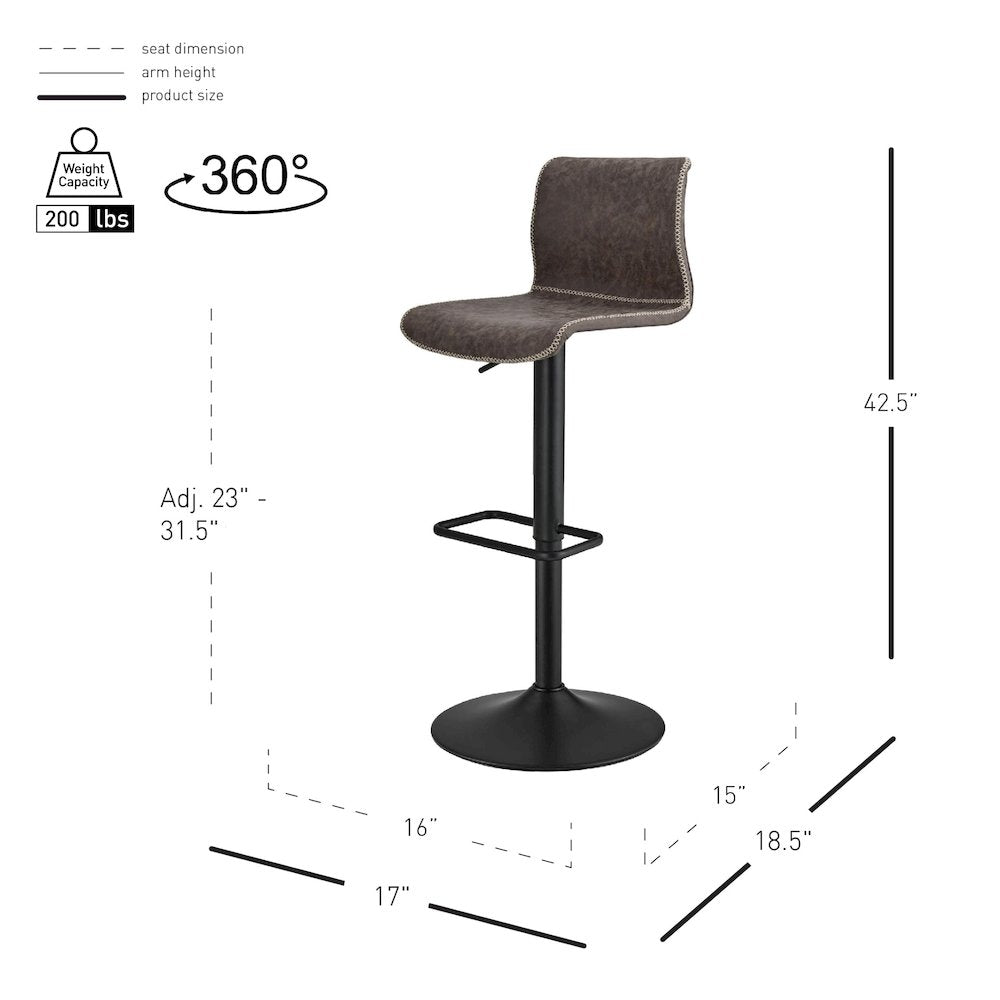 Jayden Faux Leather Low Back Gaslift Bar Stool, (Set of 2)