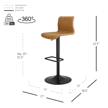Jayden Faux Leather Low Back Gaslift Bar Stool, (Set of 2)