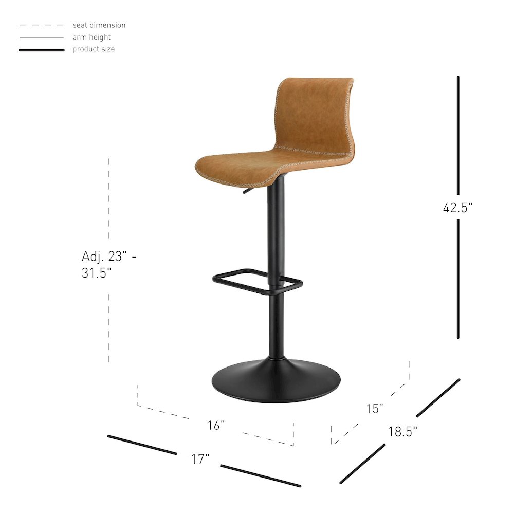 Jayden Faux Leather Low Back Gaslift Bar Stool, (Set of 2)