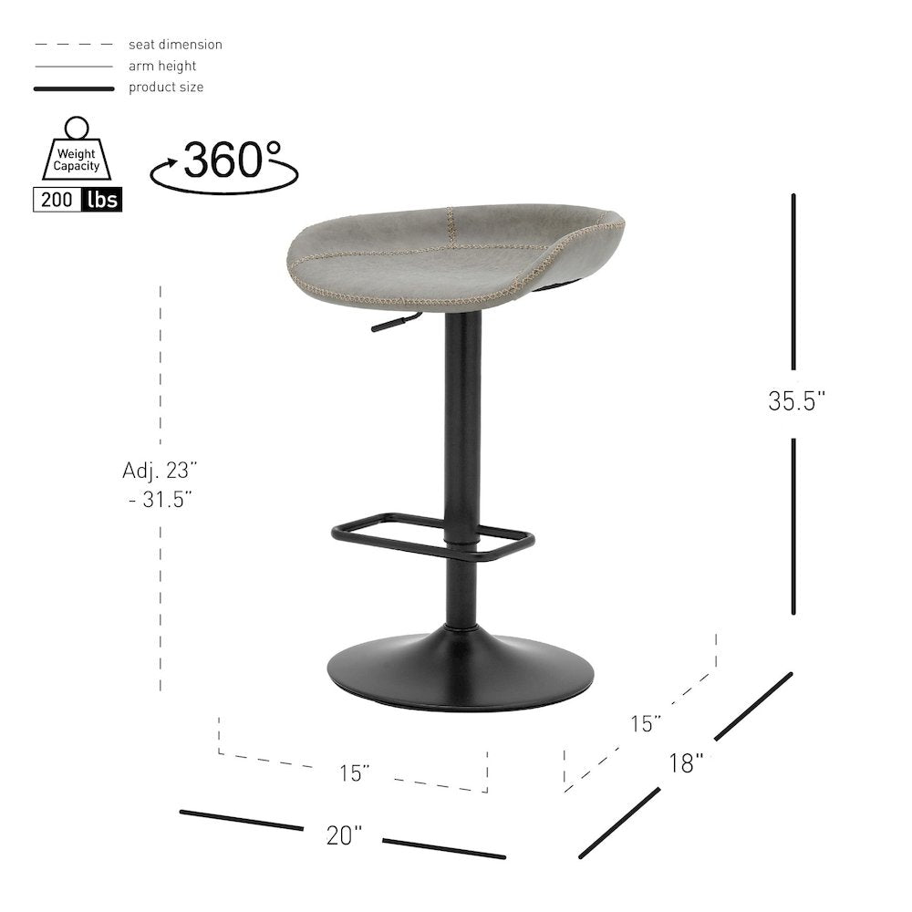 Rogue Faux Leather Gaslift Swivel Bar Stool, (Set of 2)