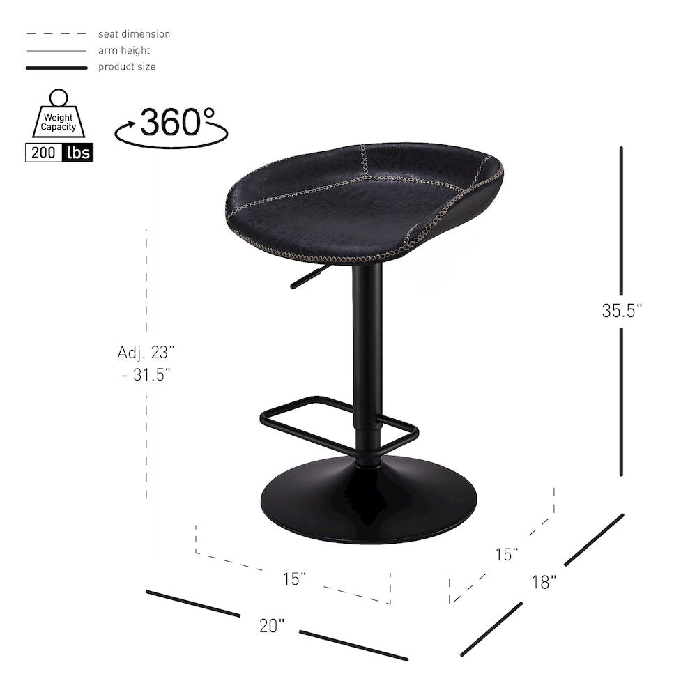 Rogue Faux Leather Gaslift Bar Stool, (Set of 2)