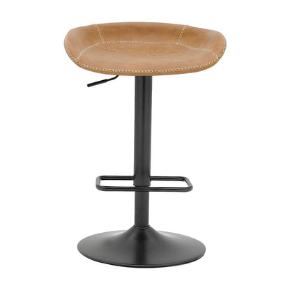 Faux Leather Gaslift Swivel Bar Stools with Adjustable Round Seat, Set of 2