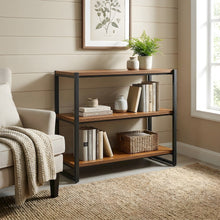 Steel-Frame MDF Bookcase with Three Fixed Shelves, Industrial Open Shelf