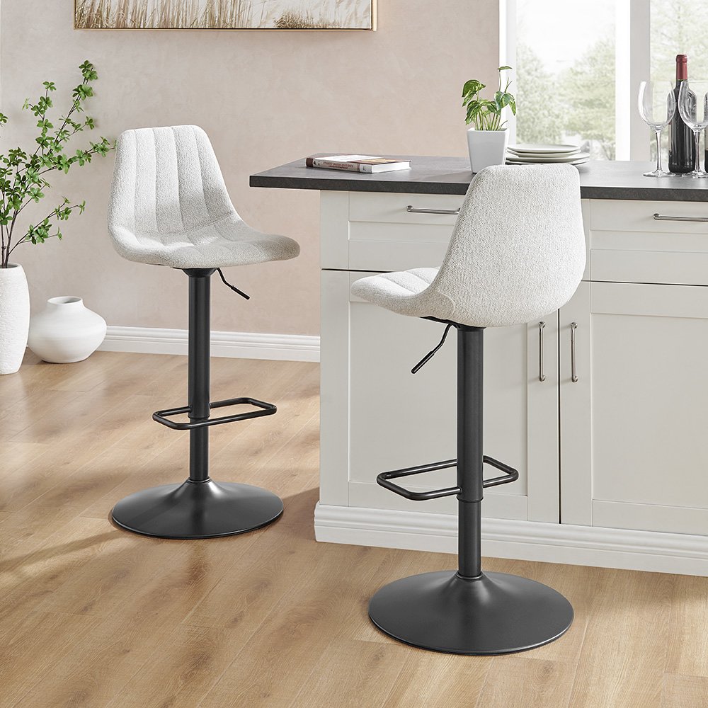 Robert Boucle Gaslift Swivel Bar Stool, (Set of 2)