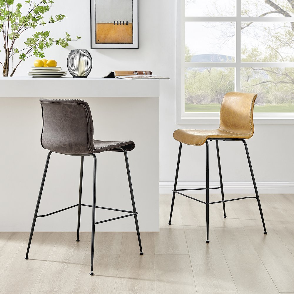 Jayden Faux Leather Low Back Counter Stool, (Set of 2)