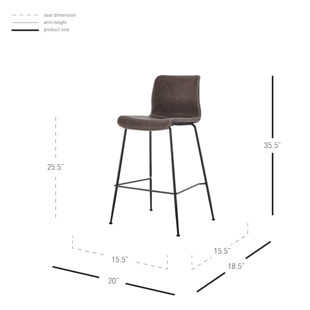 Jayden Faux Leather Low Back Counter Stool, (Set of 2)