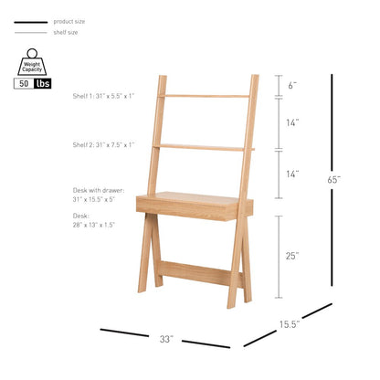 Reeve Stair Desk - 33"W x 15.5"D x 65"H - Euro Oak