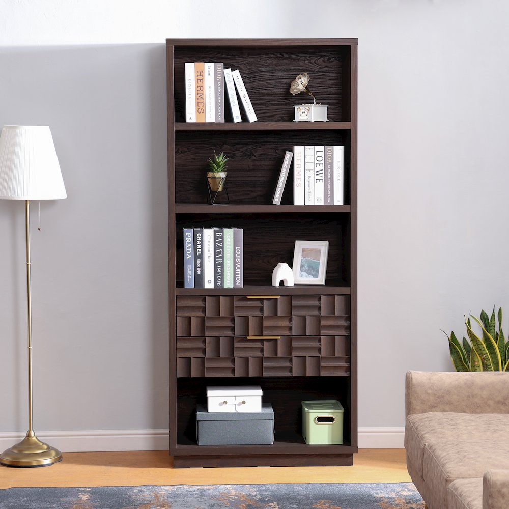 Dreighton 2-Drawer Bookcase - Coffee Brown