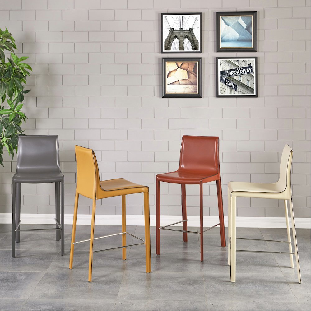 Gervin Recycled Leather Counter Stool, (Set of 2)