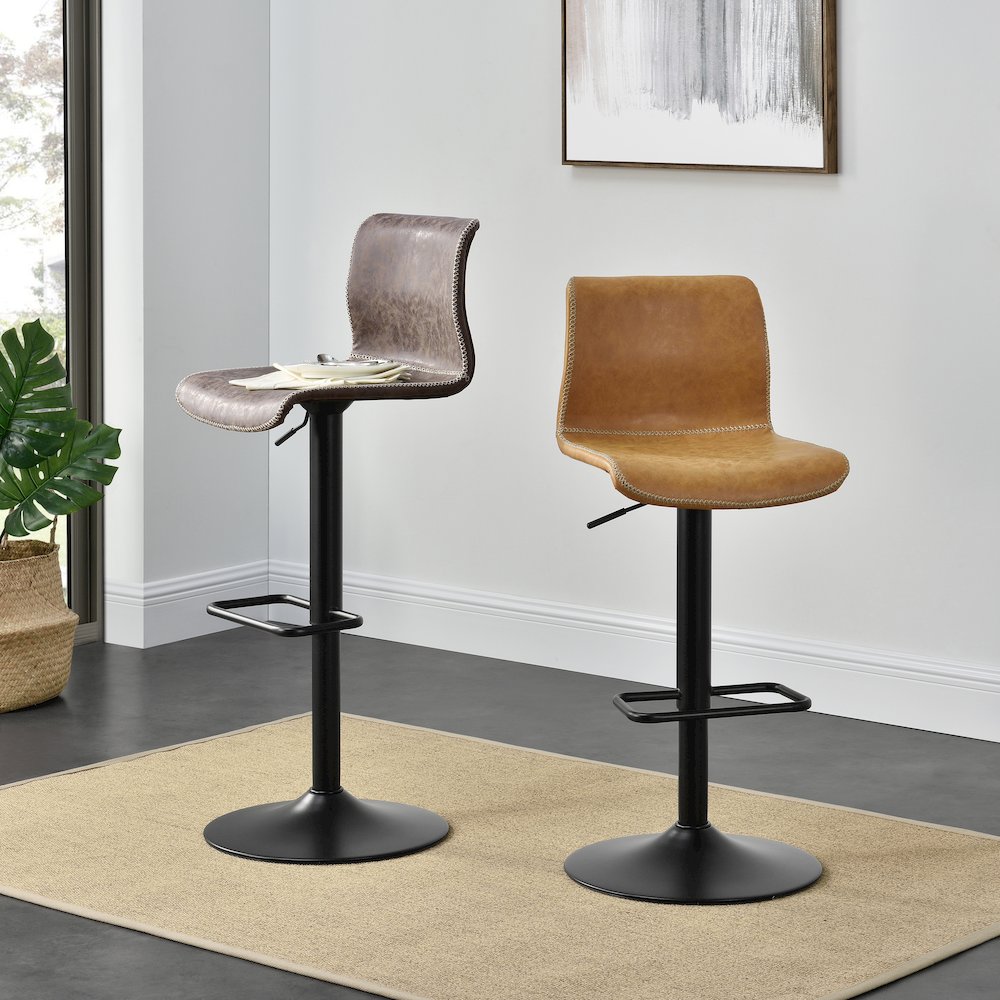 Jayden Faux Leather Low Back Gaslift Bar Stool, (Set of 2)