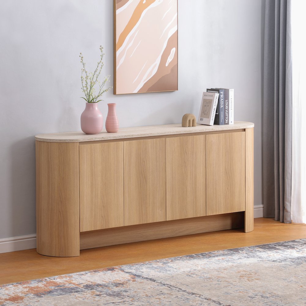 Baron 4-Door Sideboard - Travertine & Euro Oak
