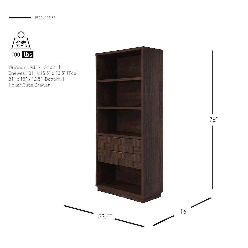 Dreighton 2-Drawer Bookcase - Coffee Brown