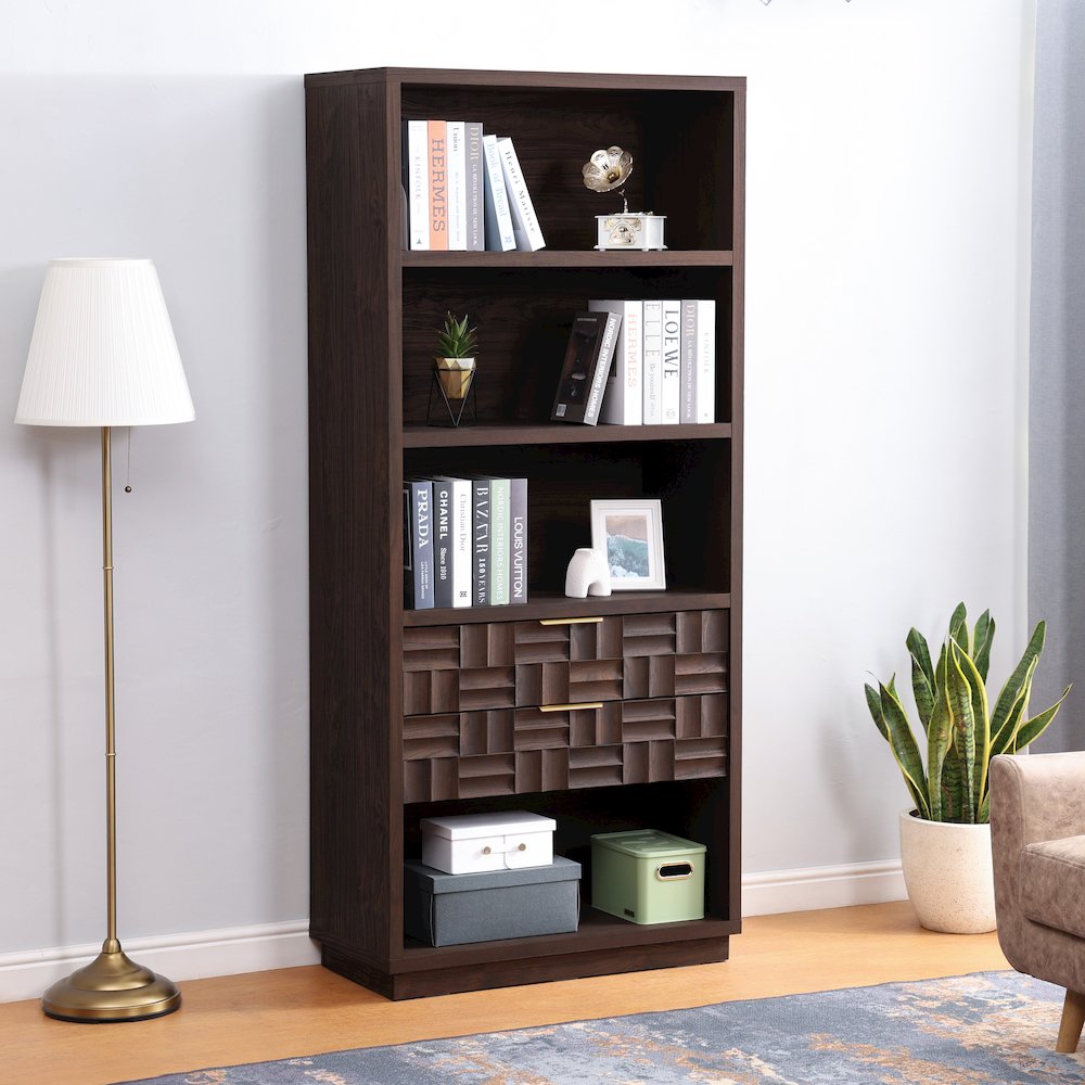 Dreighton 2-Drawer Bookcase - Coffee Brown