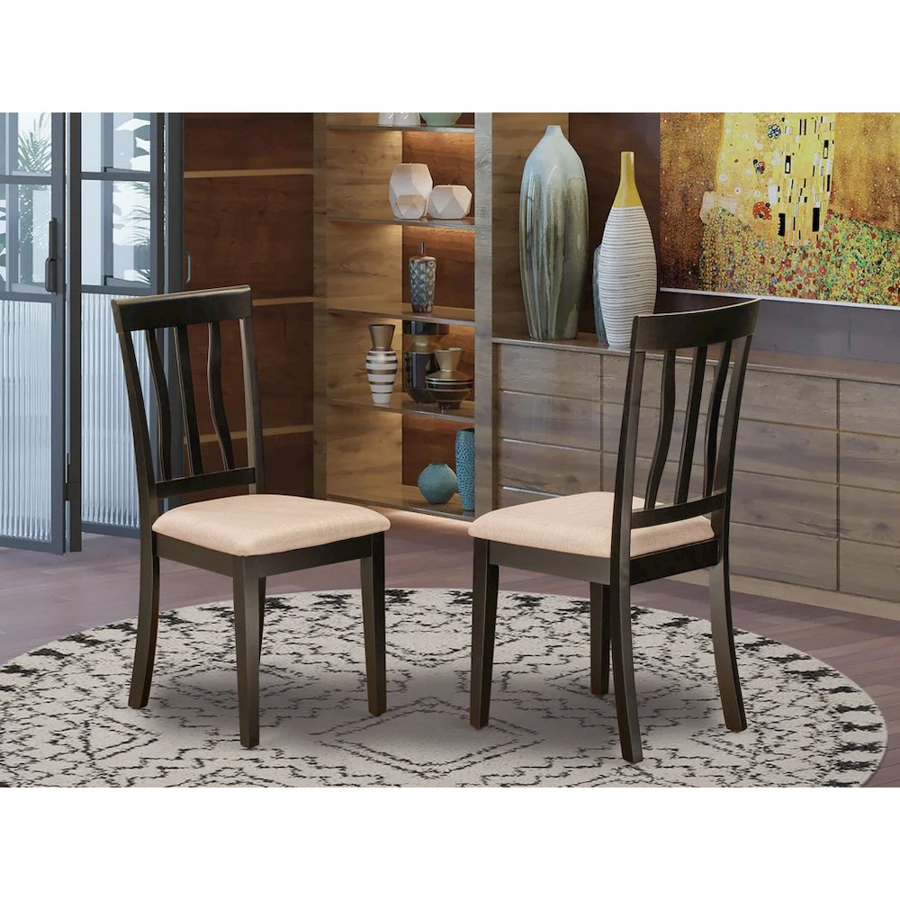 Antique Kitchen Dining Chairs - Linen Fabric Upholstered Wood Chairs, Set of 2