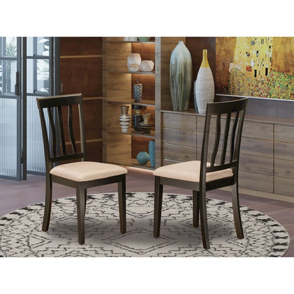 Antique Kitchen Dining Chairs - Linen Fabric Upholstered Wood Chairs, Set of 2