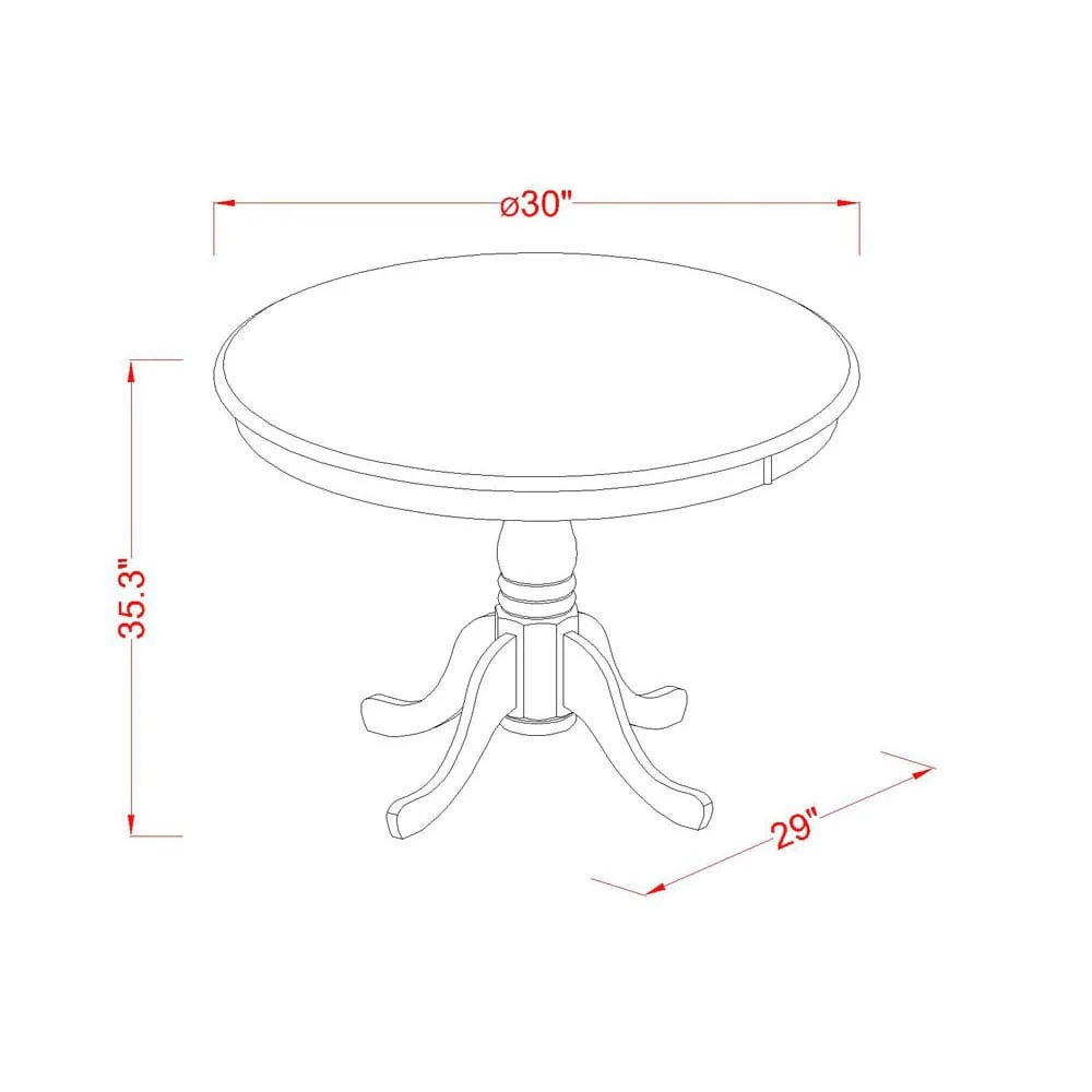 3 Pc Dining Room Table Set, Round Dining Table with Pedestal, 2 Linen Fabric Upholstered Chairs, Black & Cherry