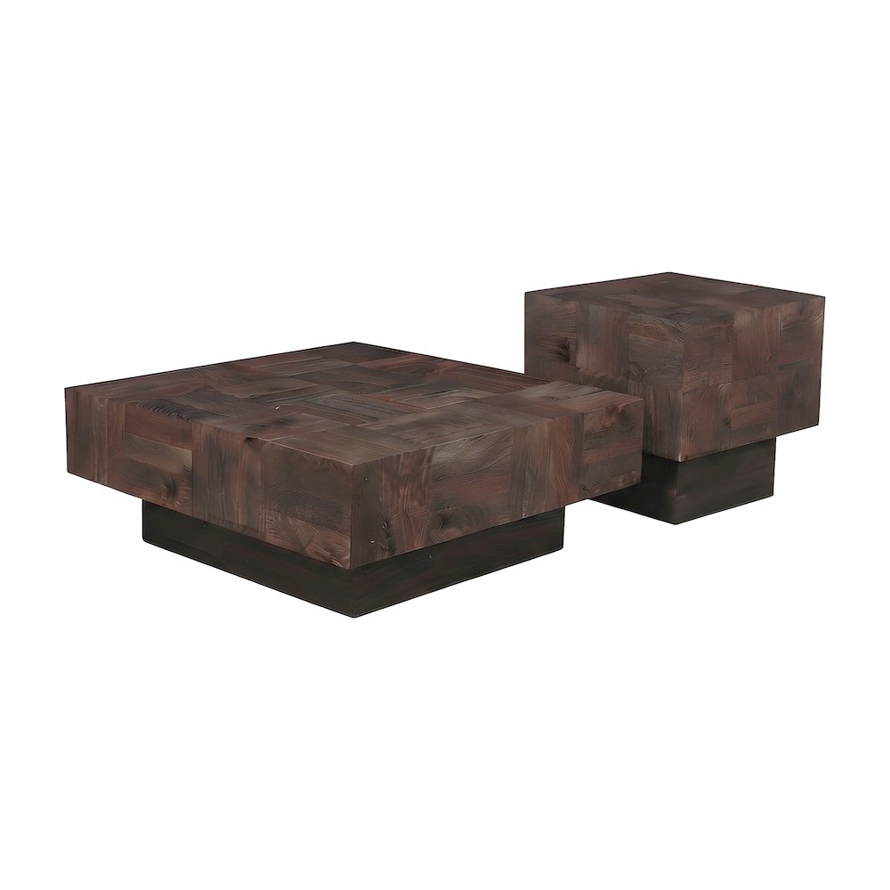 Solid Mango Wood Living Room Coffee Table and End Table Set with Storage