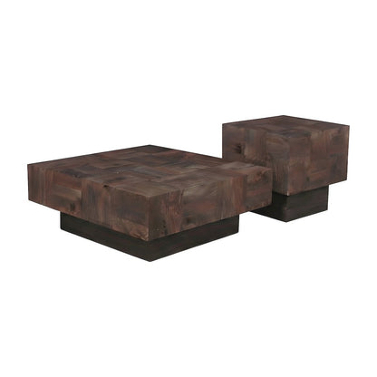 Solid Mango Wood Living Room Coffee Table and End Table Set with Storage
