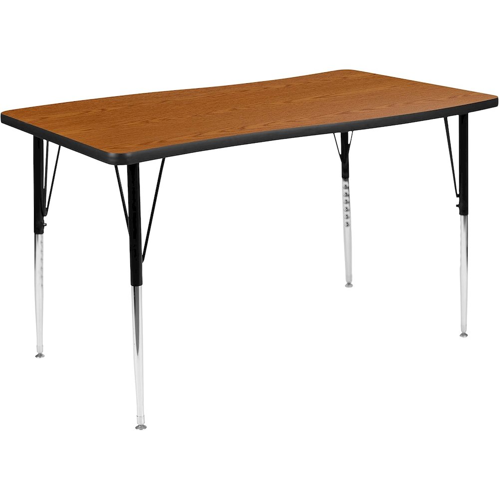 28"W x 47.5"L Rectangular Wave Flexible Collaborative Oak Thermal Laminate Activity Table - Standard Height Adjustable Legs