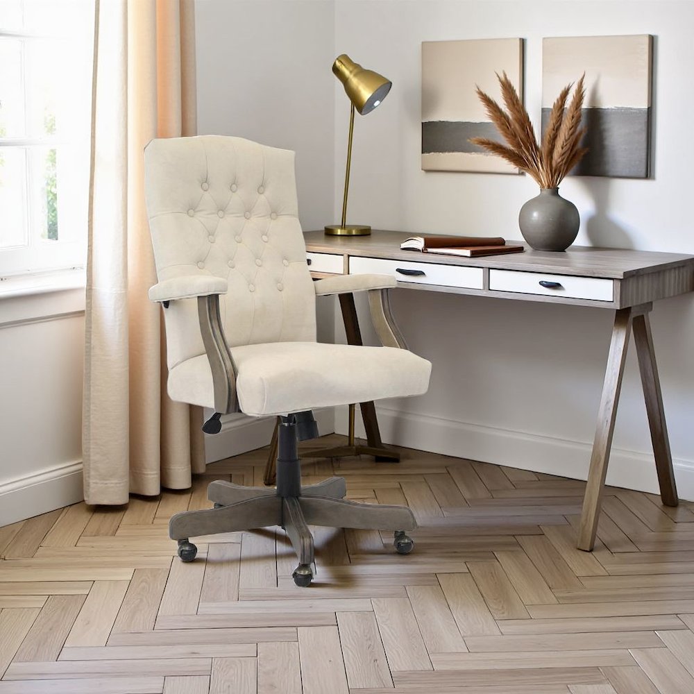 Tufted Executive Desk Chair in Champagne Faux Leather