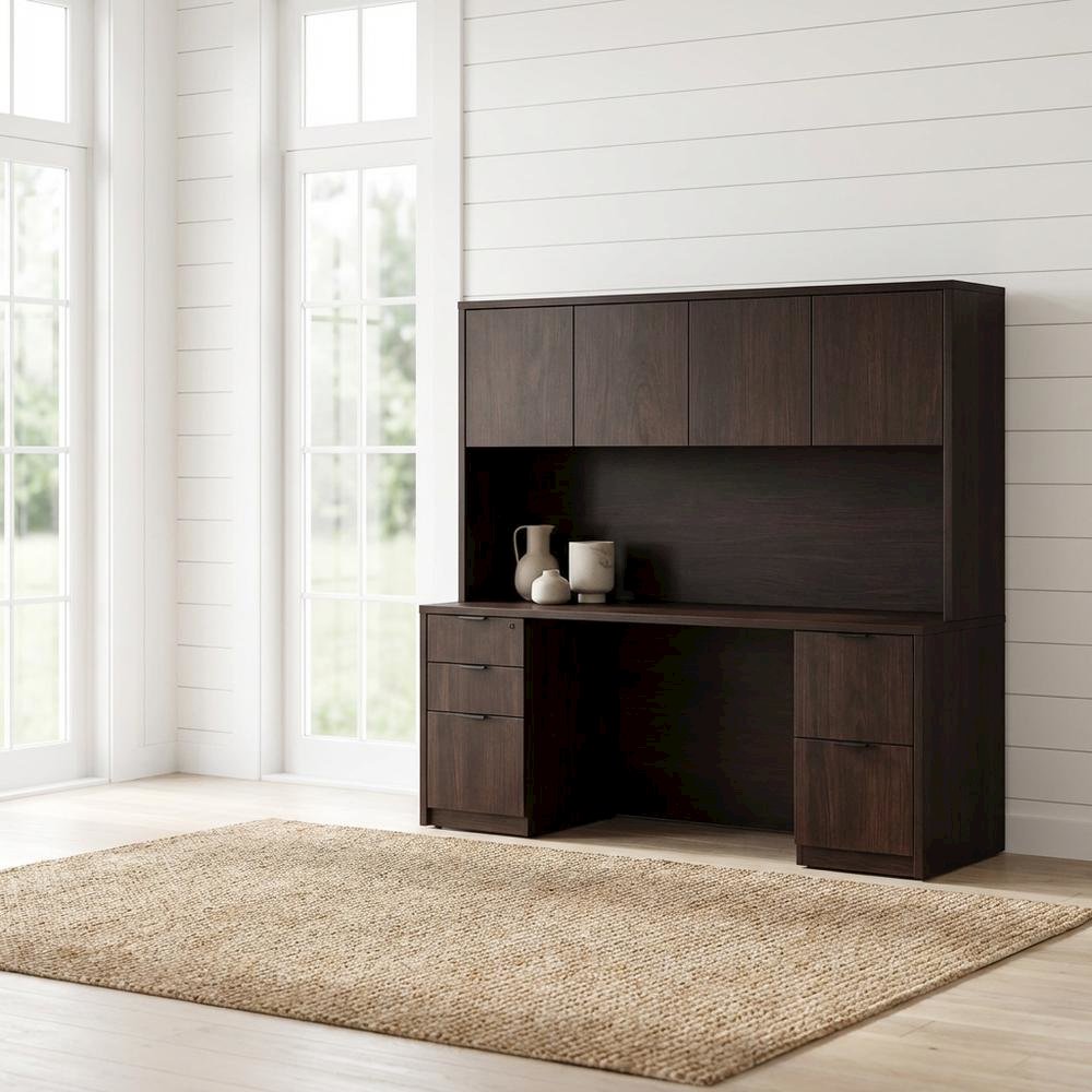 Mocha 66-Inch Four-Door Hutch with Ample Storage and Elegant Finish