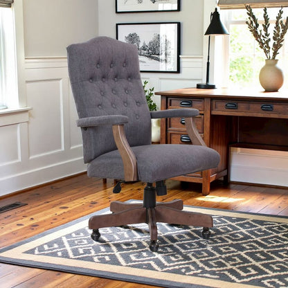 Tufted Executive Desk Chair in Slate Gray Faux Leather