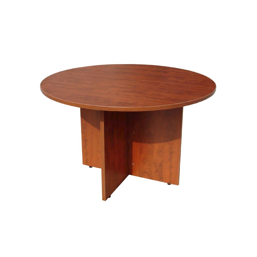 Boss 47" Round Table, Cherry & 4 Boss Mesh 4-Legged Guest Chair with Casters