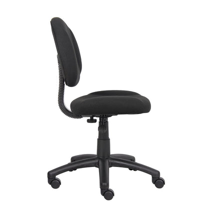 Black Armless Office Chair With Wheels, Ideal Desk Chair For Sewing Tasks