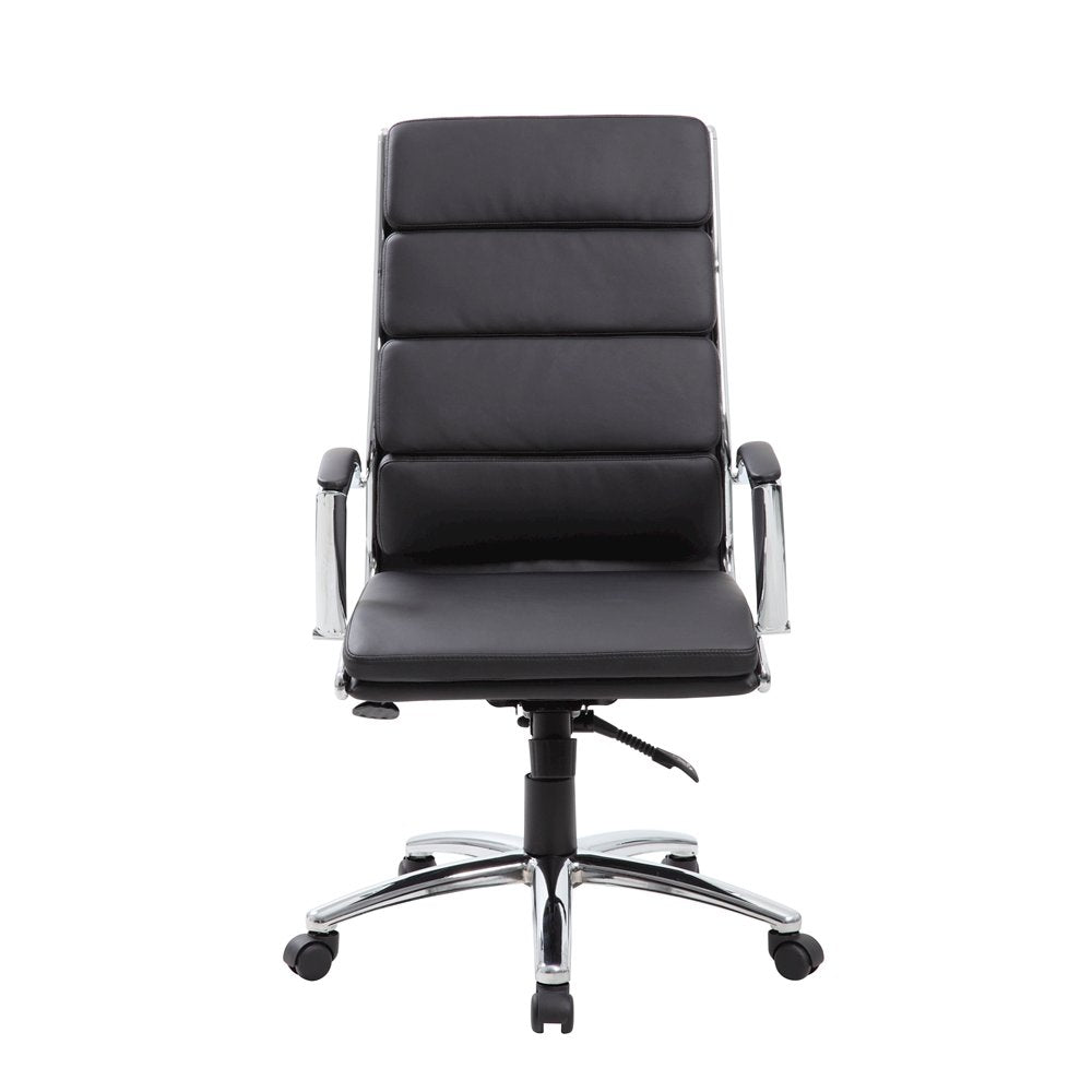 Black Desk Chair With Chrome Base, Modern Conference Room Chair With Wheels