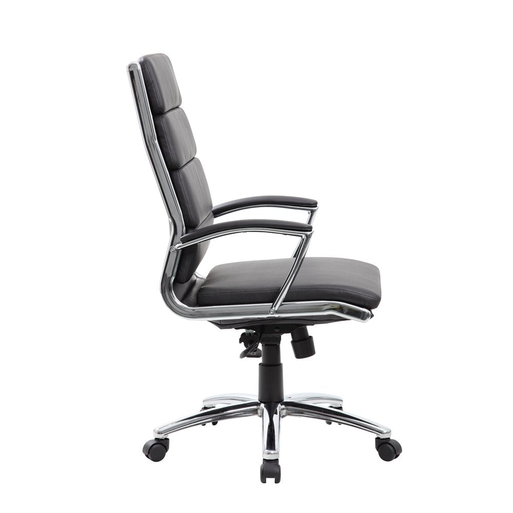 Black Desk Chair With Chrome Base, Modern Conference Room Chair With Wheels