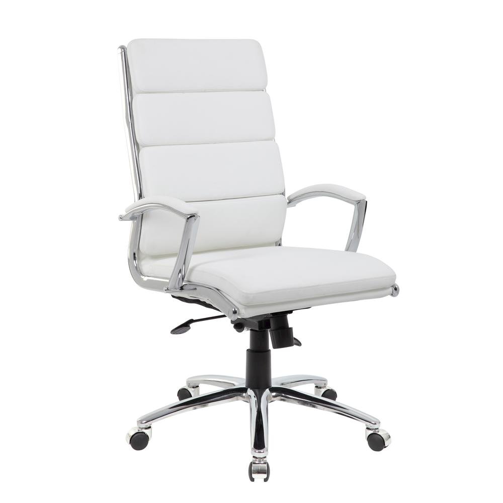 White Desk Chair With Chrome Base, Modern Conference Room Chair With Wheels
