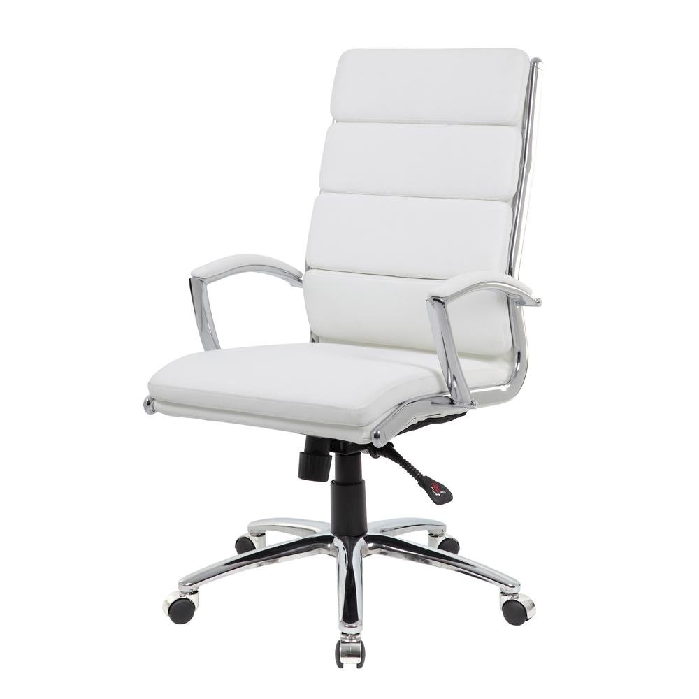 White Desk Chair With Chrome Base, Modern Conference Room Chair With Wheels