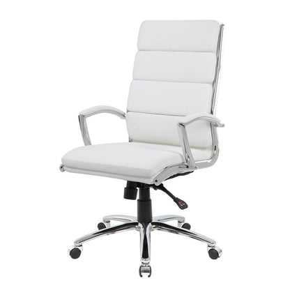 White Desk Chair With Chrome Base, Modern Conference Room Chair With Wheels