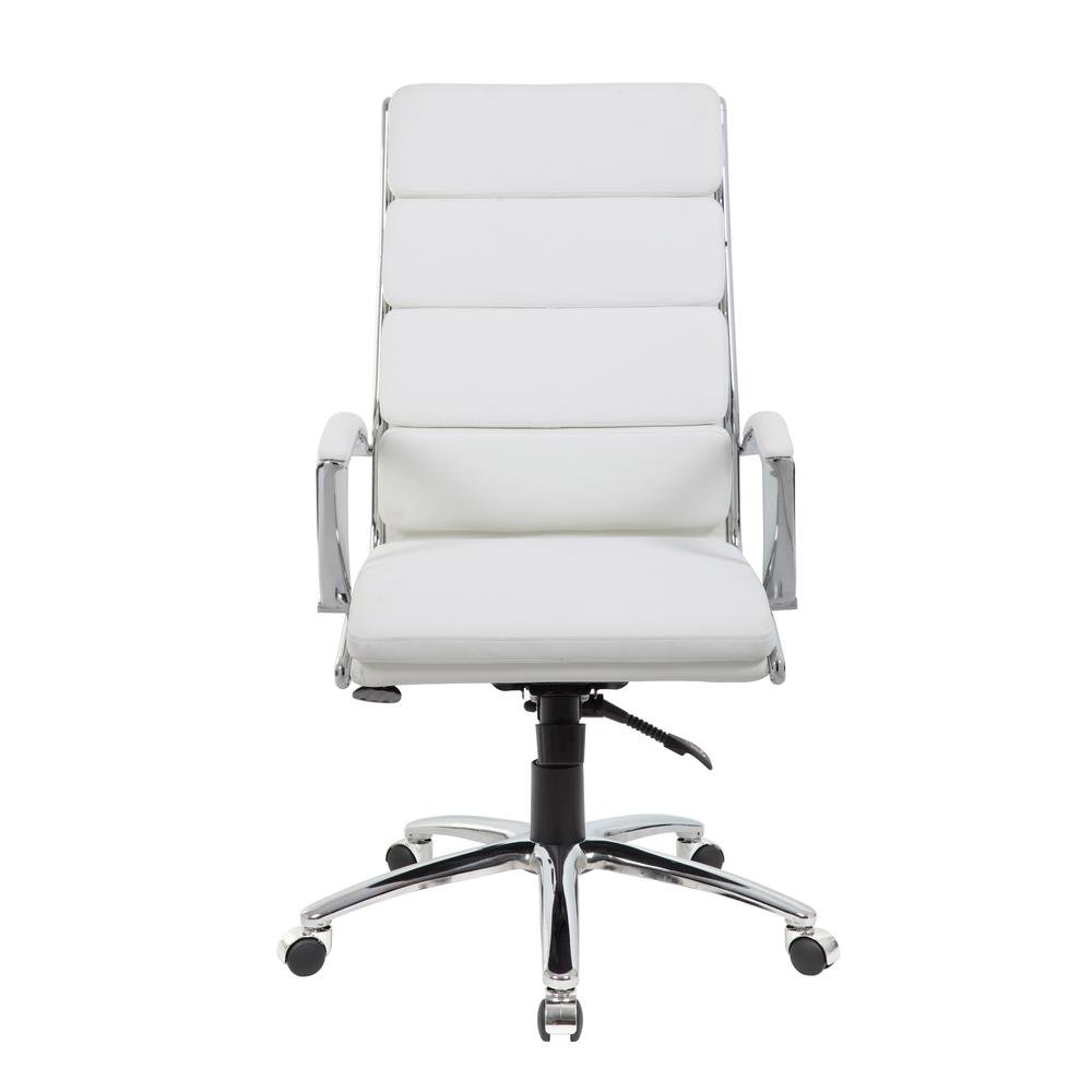 White Desk Chair With Chrome Base, Modern Conference Room Chair With Wheels
