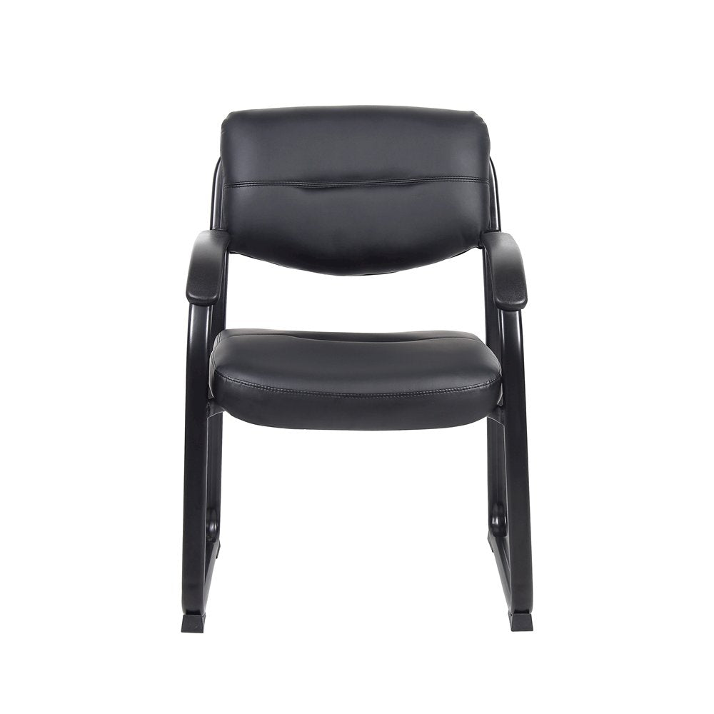 Black Guest Chair With Vinyl Seat, Office Chair No Wheels