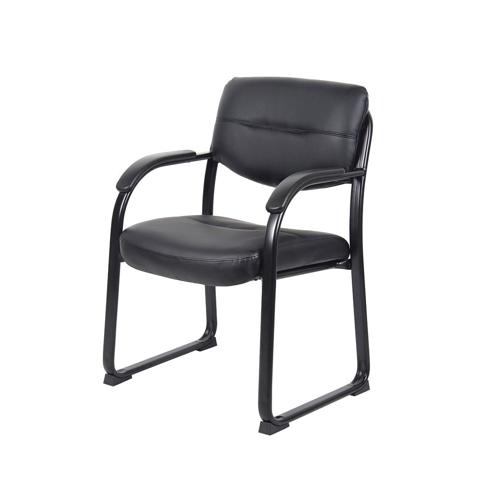 Black Guest Chair With Vinyl Seat, Office Chair No Wheels