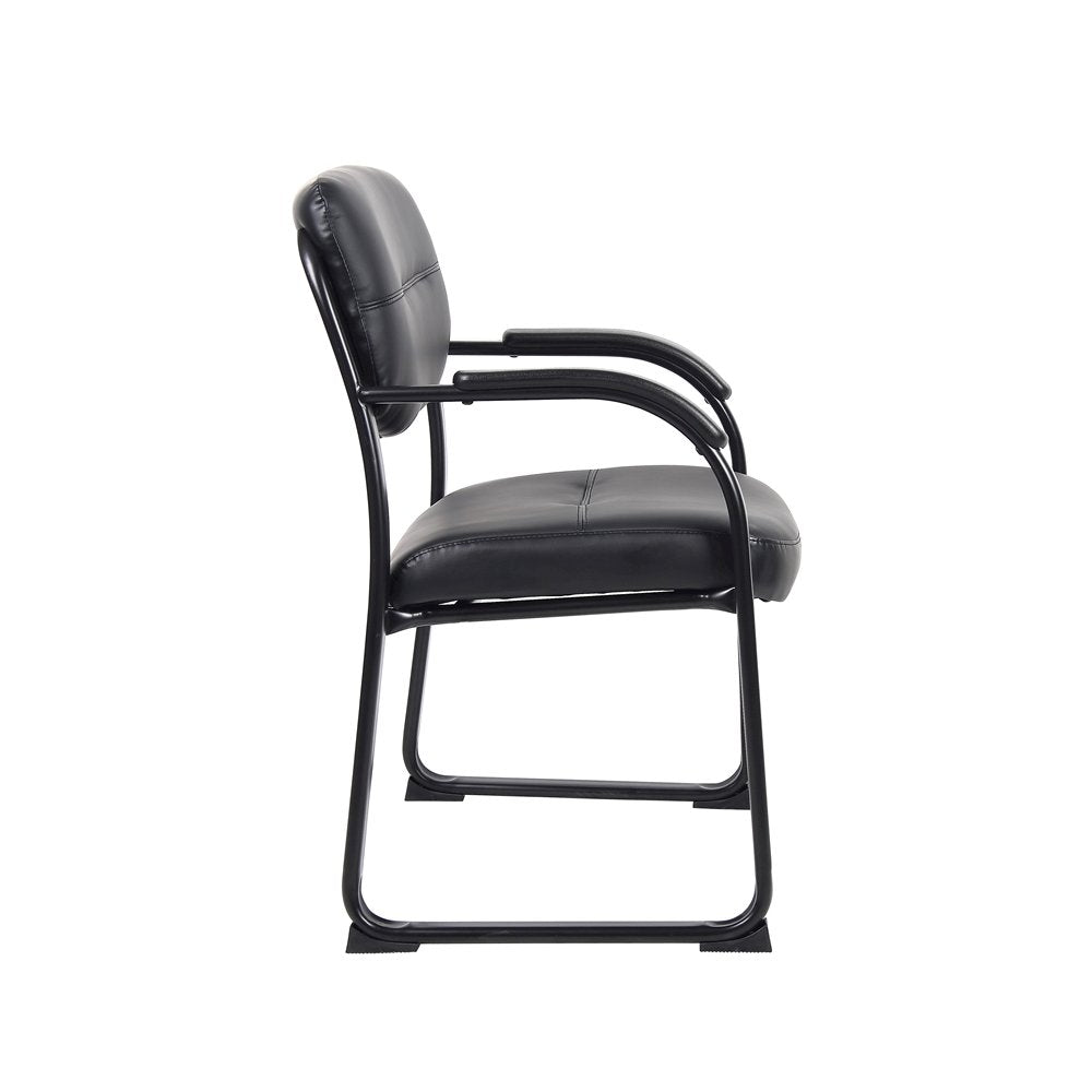 Black Guest Chair With Vinyl Seat, Office Chair No Wheels