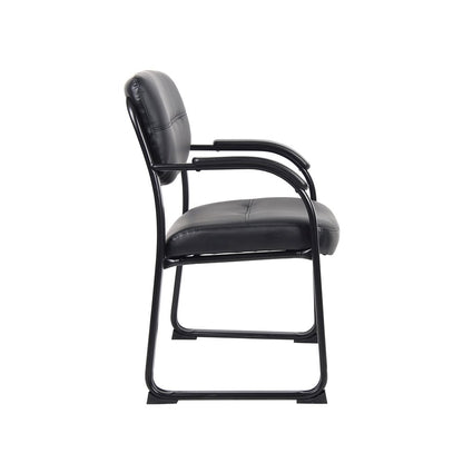 Black Guest Chair With Vinyl Seat, Office Chair No Wheels