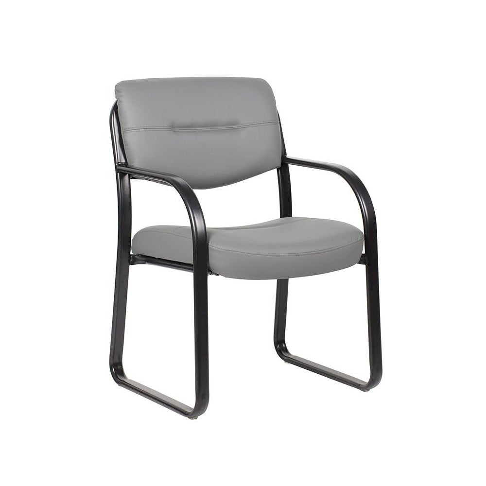 Boss Leather Sled Base Side Chair, Grey