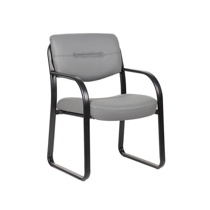 Boss Leather Sled Base Side Chair, Grey