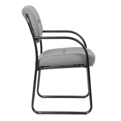 Boss Leather Sled Base Side Chair, Grey