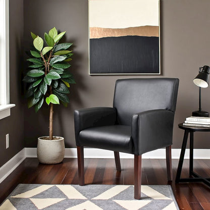 Black Reception Chair With Wood Frame, Office Guest Or Client Seating