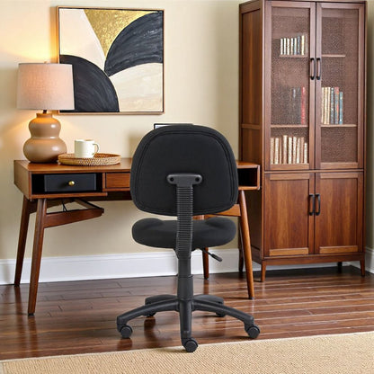 Black Armless Office Chair With Wheels, Ideal Desk Chair For Sewing Tasks