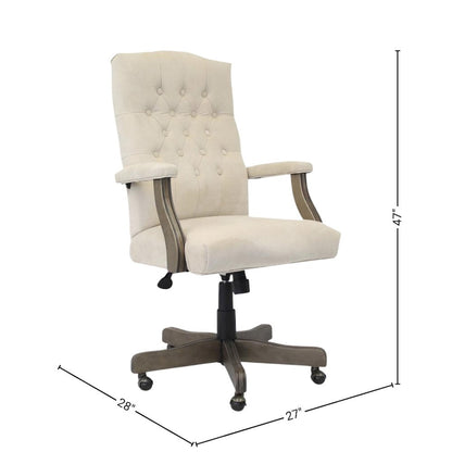 Tufted Executive Desk Chair in Champagne Faux Leather