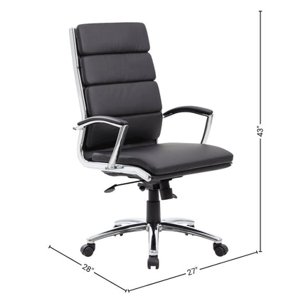 Black Desk Chair With Chrome Base, Modern Conference Room Chair With Wheels