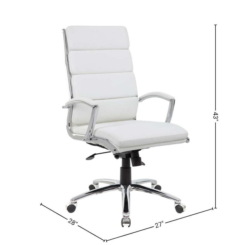 White Desk Chair With Chrome Base, Modern Conference Room Chair With Wheels