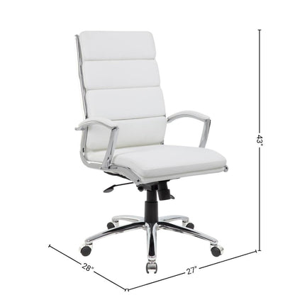 White Desk Chair With Chrome Base, Modern Conference Room Chair With Wheels